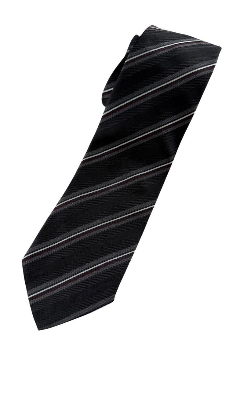 BOSS HUGO BOSS Mens Tie Black Gray Stripe 100% Silk Necktie Italy Professional